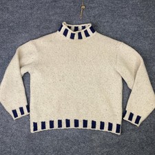 Irelands Eye Merino Wool Silk Sweater M Cream Navy Donegal Mock Neck Ireland picture