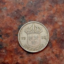 1938 SWEDEN 25 ORE COIN .600 SILVER - #B9046 picture