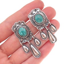 Rick Enriquez Navajo Old Pawn Sterling Vintage Southwestern Turquoise Earrings picture