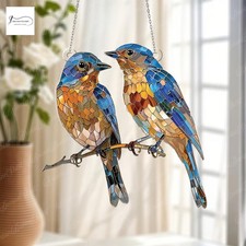 Colorful Bluebird Acrylic Window Hanging, Stunning Bird Ornament, Unique Decor picture