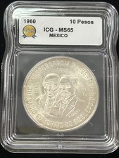 SASA 1960 Mo Mexico Silver 10 Peso Independence Anniversary ICG Ms65 picture