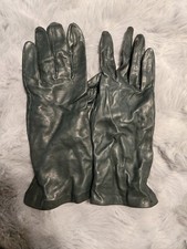 Vintage Grandoe Forest Dark Green Genuine Leather Gloves 100% Silk Lined L picture