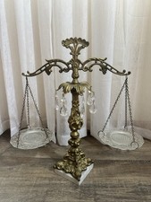 Vintage Scales Of Justice Sculpture Crystal Brass Marble Base Hollywood Regency picture