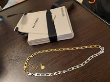 MAYAMAR Two-Tone Gold & Silver Paperclip Chain Necklace Logo Charm Adjustable picture