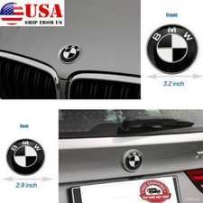 Set of 2 Fits For BMW Badge Emblem White Black Hood (82mm)+Rear (74mm) NEW~US❤️ picture