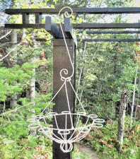 Vintage French Country Provincial Ornate Scrolled Iron Plant Hanger Rustic Lrg picture