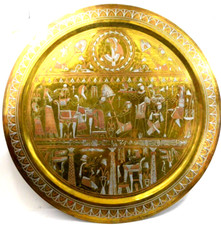 Incredible Egyptian Motif Brass Aluminum and Copper Brass Wall Disc 27.5