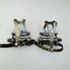 Vintage Lyotard 136R Bike Pedals 9/16 in Christophe Toe Clips Straps Silver C6 picture