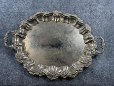International Silver Co. Serving Tray Silver Ornate Scroll Oval Scalloped Edge picture