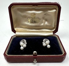 Vintage Mikimoto Pearl Press-On Earrings In Mikimoto Red Box picture