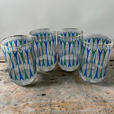 Green Blue Gold Vintage MCM Atomic Libbey Drinkware Tumblers Cocktail Glasses picture