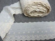 15 Yards 100% Cotton Cream White Eyelet Embroidered Lace Trim 4” Wide  picture