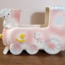 Vintage CMC Japan Baby Train Planter Music Box Sankyo Rock-a-Bye Baby Kitsch picture