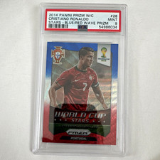 Panini 2014 Prizm World Cup Cristiano Ronaldo #28 Portugal Blue & REDWAVE PSA 9 picture