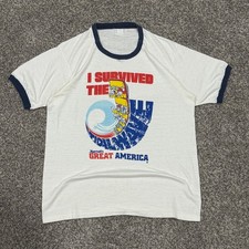 True Vintage 70s Marriotts Great America Tidal Wave Ringer T-Shirt Mens XL USA picture