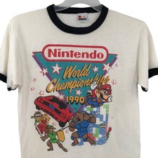 VTG 1990 Nintendo World Championships Ringer Shirt M Signal USA Mario Zelda picture