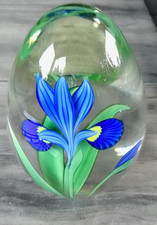 LE Sign Orient & Flume Glass Bruce Sillars Cased Blue Iris Lampwork Paperweight picture