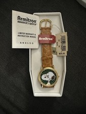 Vtg 1958 Armitron Snoopy Peanuts Watch 32mm Gold Tone Green Dial Limited Edition picture