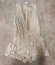 April Cornell Audrey Beige Floral Lace Embroidered Romper Zip Sleeveless S picture