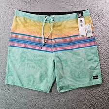 NWT Hurley Board Shorts Swim Trunks Men 38 No Liner Green Yellow Blue Striped picture