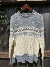 Jantzen Fair Isle Cable Knit Sweater Size M Grey Cream Vintage picture