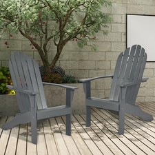 Costway 2PC Adirondack Chair Solid Wood Durable Patio Garden Deck Furniture Gray picture