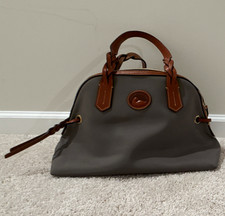 Dooney & Bourke Gray Satchel Top Handle Zip Bag Red Lining Gold Hardware picture