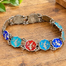 Vintage Siam Sterling Silver bracelet with multicolored enamel panels depicting picture