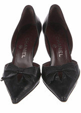 CHANEL Vintage 2002 2003 D’Orsay Pumps Black Leather Heels Size 37 US 7 picture