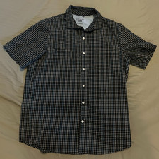 Chaps Men’s Large Everyday Performance Plaid Shirt Short Sleeve Black Buttons LG picture