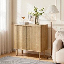 Uimoso Mid-Century Coffee Bar Cabinet with Fluted Design and Sliding Barn Doors picture