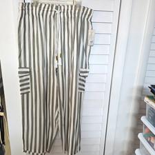 French Laundry Women’s 2X White Gray Striped Rayon Dress Pants Drawstring NWT picture