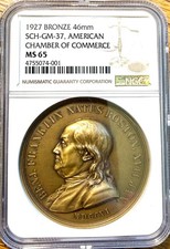 1927 Franklin Day Bronze Medal Sch-GM-37 NGC MS-65 Top Pop 1/0 picture