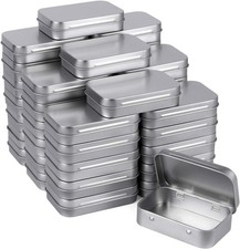 Metal Rectangular Empty Hinged Tins, Pack of 40, Silver | Mini Portable Box Smal picture