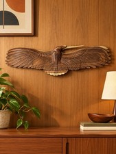 VTG Hand Carved Wood Heron Crane Bird In Flight Sculpture 20” Wing Span Folk Art picture