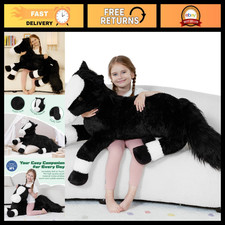 Giant 4ft Realistic Black Horse Plush Toy - Soft Stuffed Animal Body Pillow Gift picture