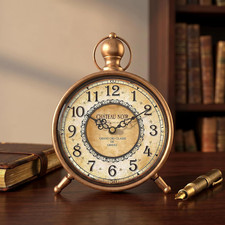 Vintage Desk Clock, Antique Gold Metal Table Clock, Silent Non-Ticking Battery picture