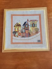 Unfinished Vintage Artist Peter Ashe Town Houses Needlepoint Canvas picture