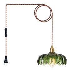 Plug In Pendant Light Glass Swag Lamp Hanging Lamp 177in Cord With On Off Switch picture