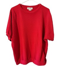 Donnkenny Classics Vintage 90s Red Textured Knit Short Sleeve Top Crew Neck picture