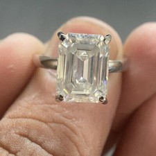 4.24 Ct Emerald Cut Moissanite Solitaire Engagement Ring 14K White Gold Plated picture
