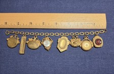 Vintage watch fob charm bracelet featuring MOP, Intaglio, clear stone picture