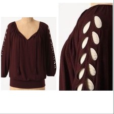 Anthropologie Top XS DELETTA Pullover CATCH A GLIMPSE Blouse Cut Out Sleeves NWT picture