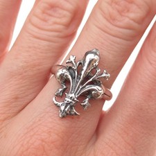 Michele 925 Sterling Silver Vintage Fleur de Lis Oxidized Ring Size 6.75 picture