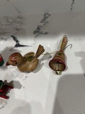 Vintage Wooden Painted Christmas Tree Ornaments.  Mixed Lot picture