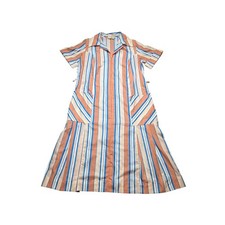 Vintage Sears Dress Womens 14 Orange Blue Striped Zip Front Pleated Union Made picture