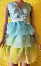 Vintage Mattel’s Barbie’s Blue Yellow Green Tiered Party Dress Very Good picture