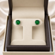 2 TCW Emerald  Cushion Studs Earrings Man Made 14k Solid Gold Push Screw  picture