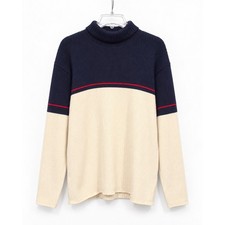 Vintage Polo Jeans Co Ralph Lauren Turtleneck Sweater Navy Cream USA Flag Mens L picture