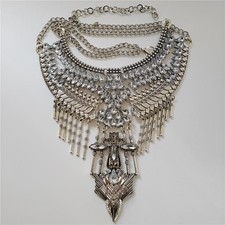 Indian Ethnic Vintage Statement Choker Necklace Boho Retro Silver Collar Maxi picture